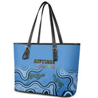 Australia Autism Awareness Leather Tote Bag In April We Wear Blue Aboriginal Lizard