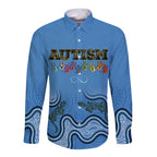 Australia Autism Awareness Long Sleeve Button Shirt In April We Wear Blue Aboriginal Lizard