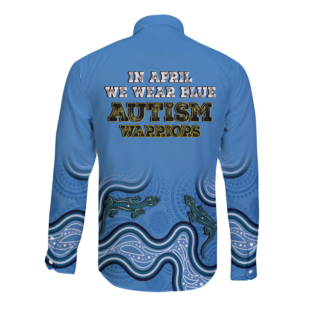 Australia Autism Awareness Long Sleeve Button Shirt In April We Wear Blue Aboriginal Lizard