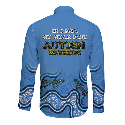 Australia Autism Awareness Long Sleeve Button Shirt In April We Wear Blue Aboriginal Lizard