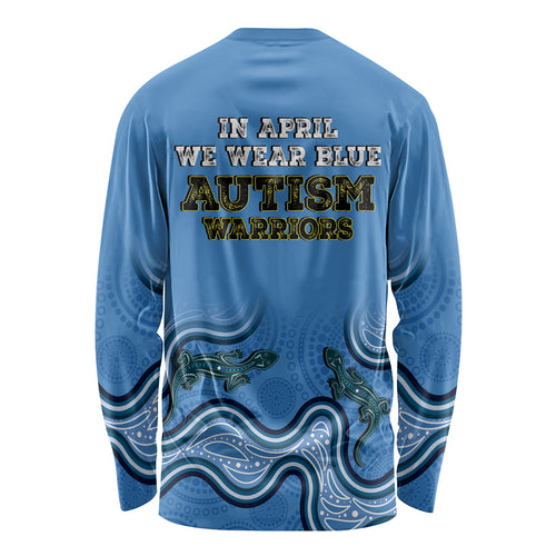Australia Autism Awareness Long Sleeve Shirt In April We Wear Blue Aboriginal Lizard
