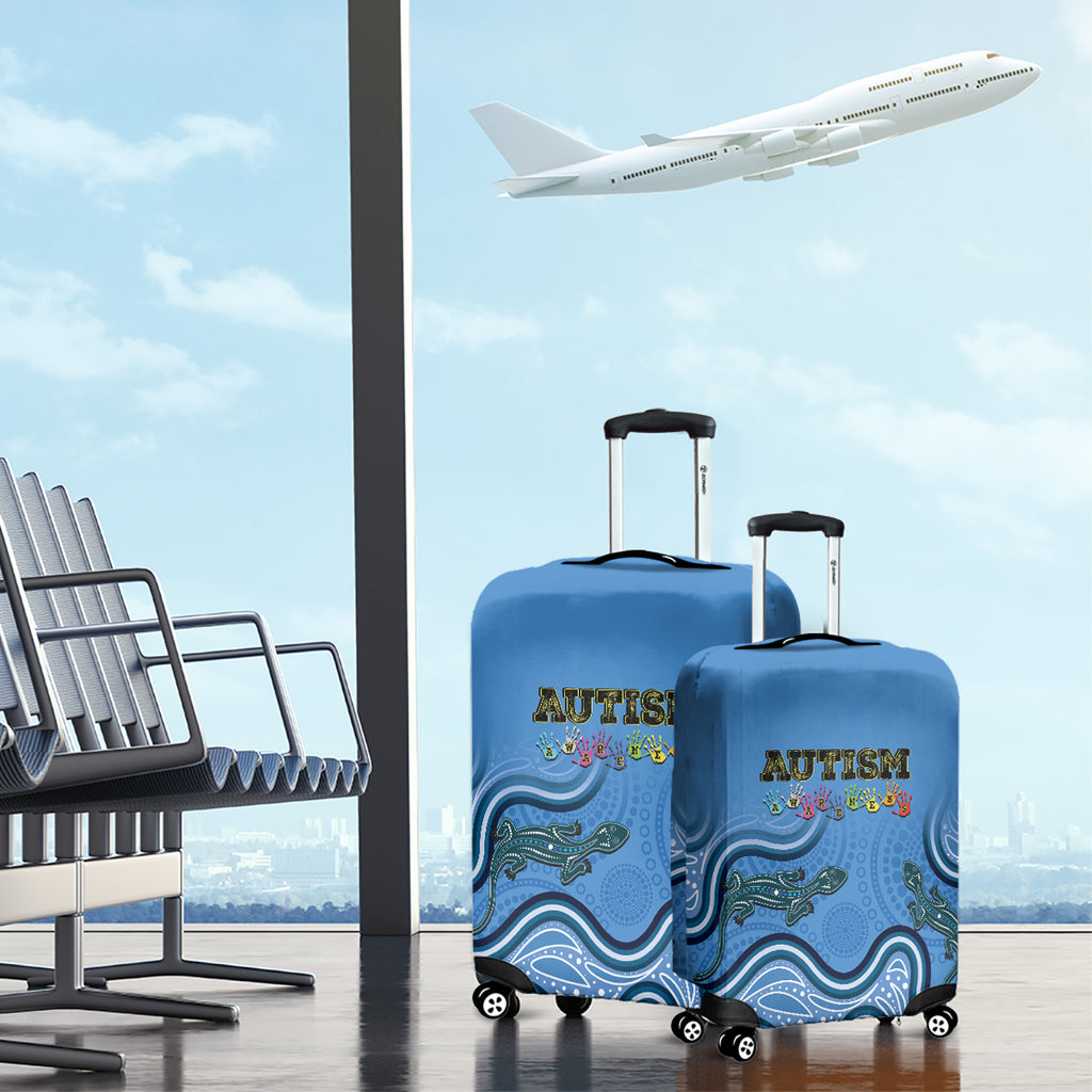 Australia Autism Awareness Luggage Cover In April We Wear Blue Aboriginal Lizard