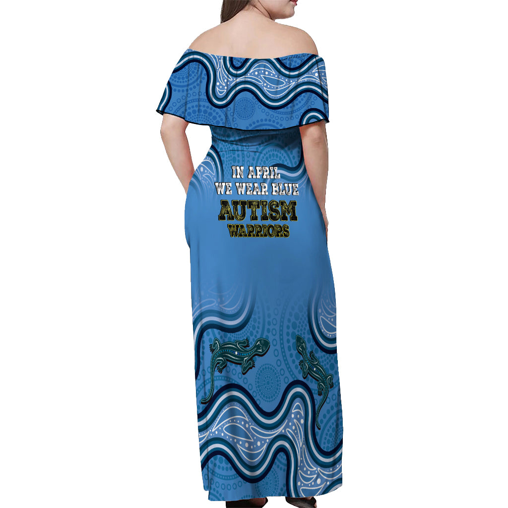 Australia Autism Awareness Off Shoulder Maxi Dress In April We Wear Blue Aboriginal Lizard