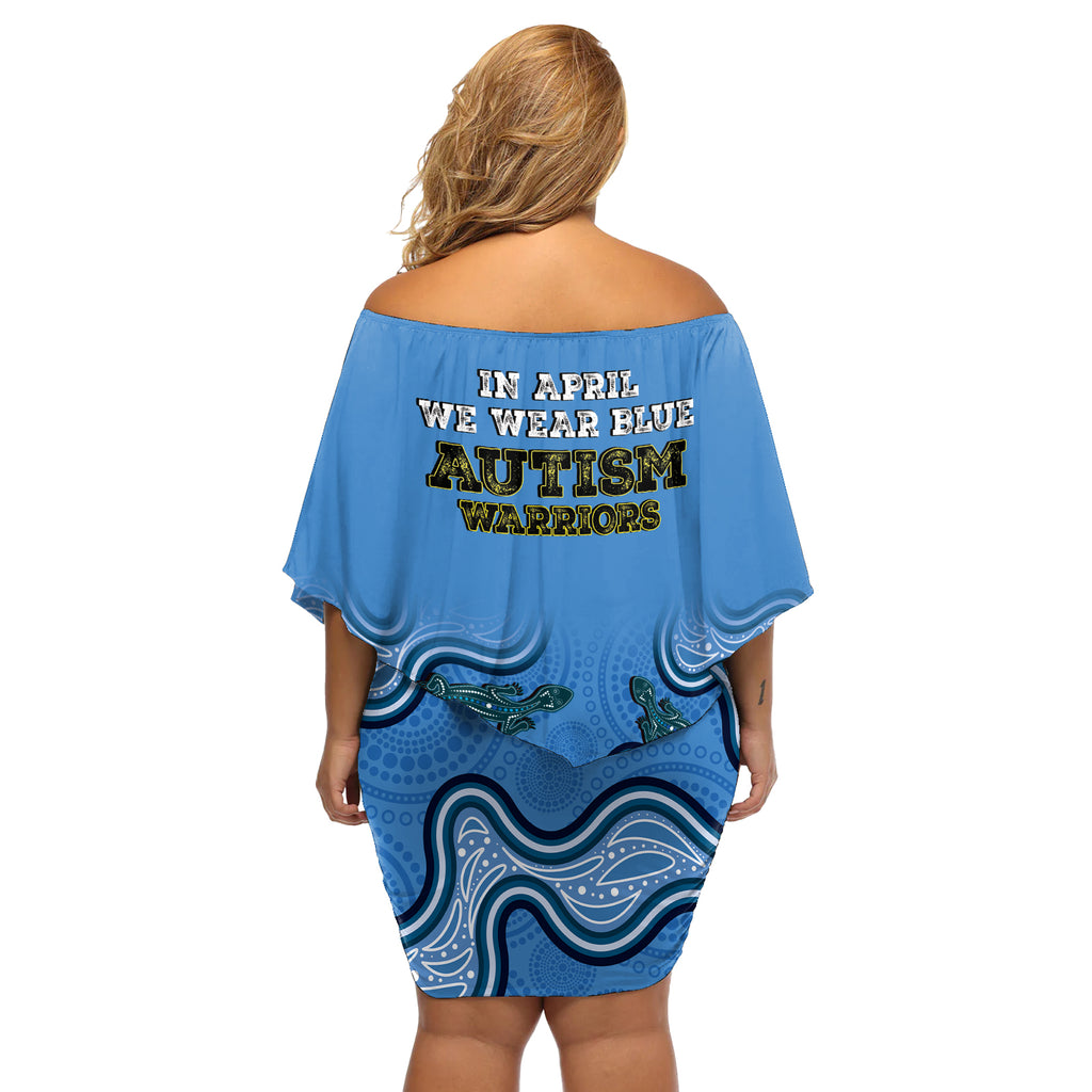 Australia Autism Awareness Off Shoulder Short Dress In April We Wear Blue Aboriginal Lizard