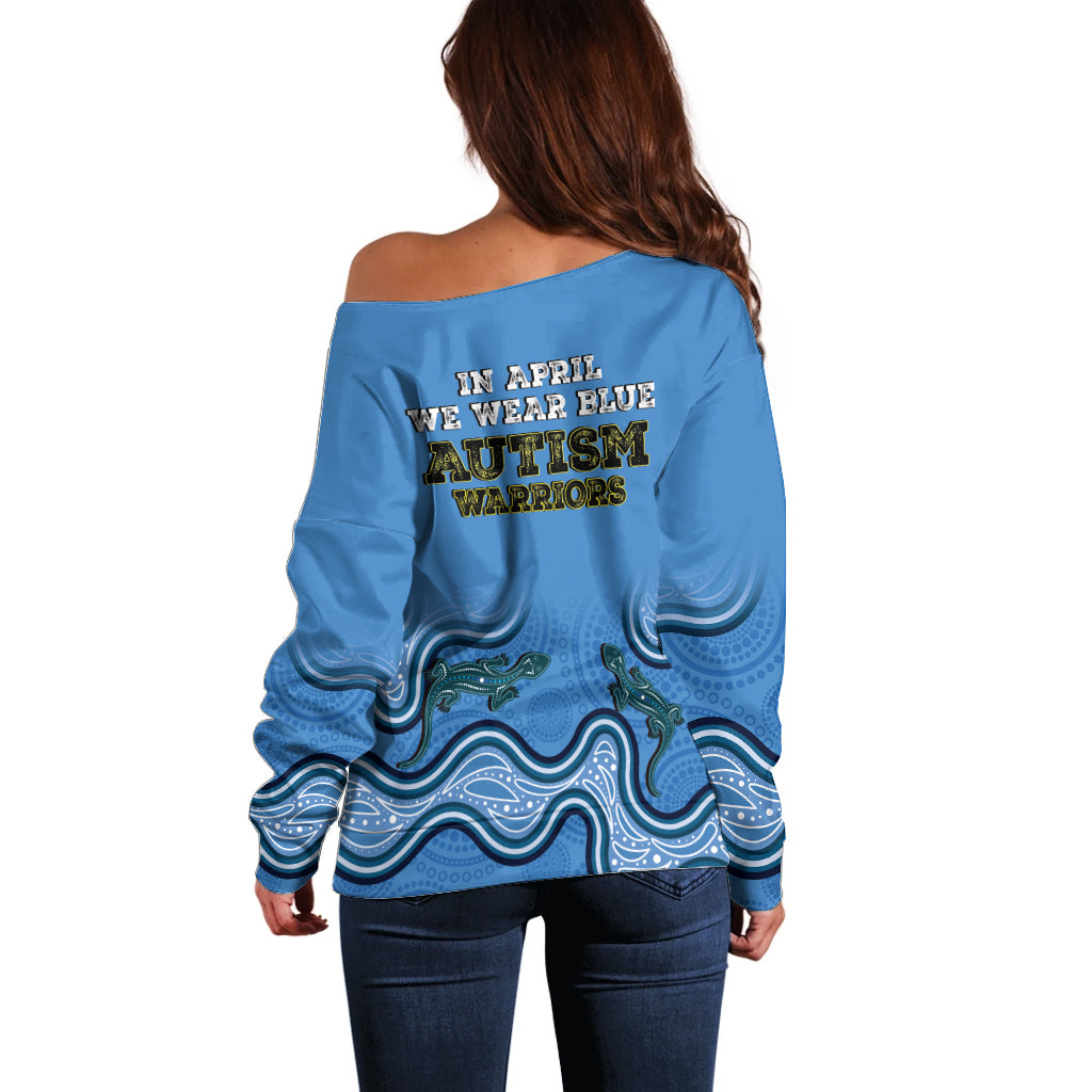 Australia Autism Awareness Off Shoulder Sweater In April We Wear Blue Aboriginal Lizard