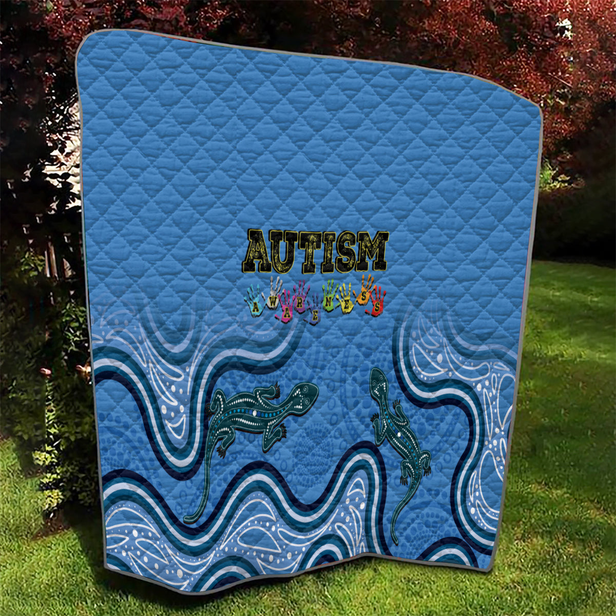Australia Autism Awareness Quilt In April We Wear Blue Aboriginal Lizard