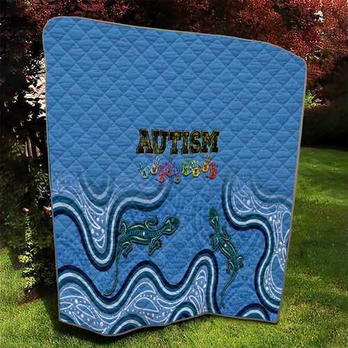 Australia Autism Awareness Quilt In April We Wear Blue Aboriginal Lizard