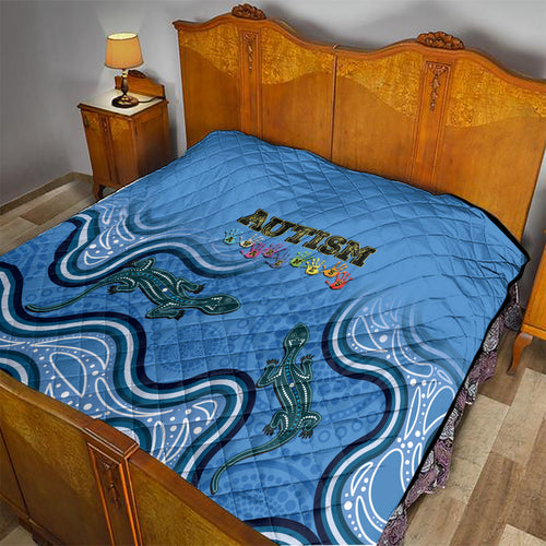 Australia Autism Awareness Quilt In April We Wear Blue Aboriginal Lizard