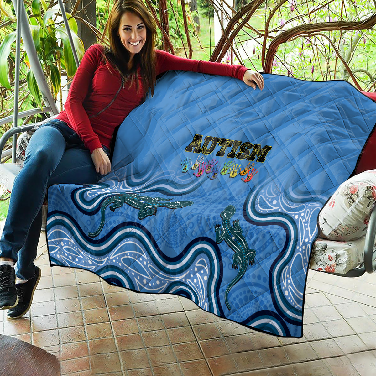 Australia Autism Awareness Quilt In April We Wear Blue Aboriginal Lizard