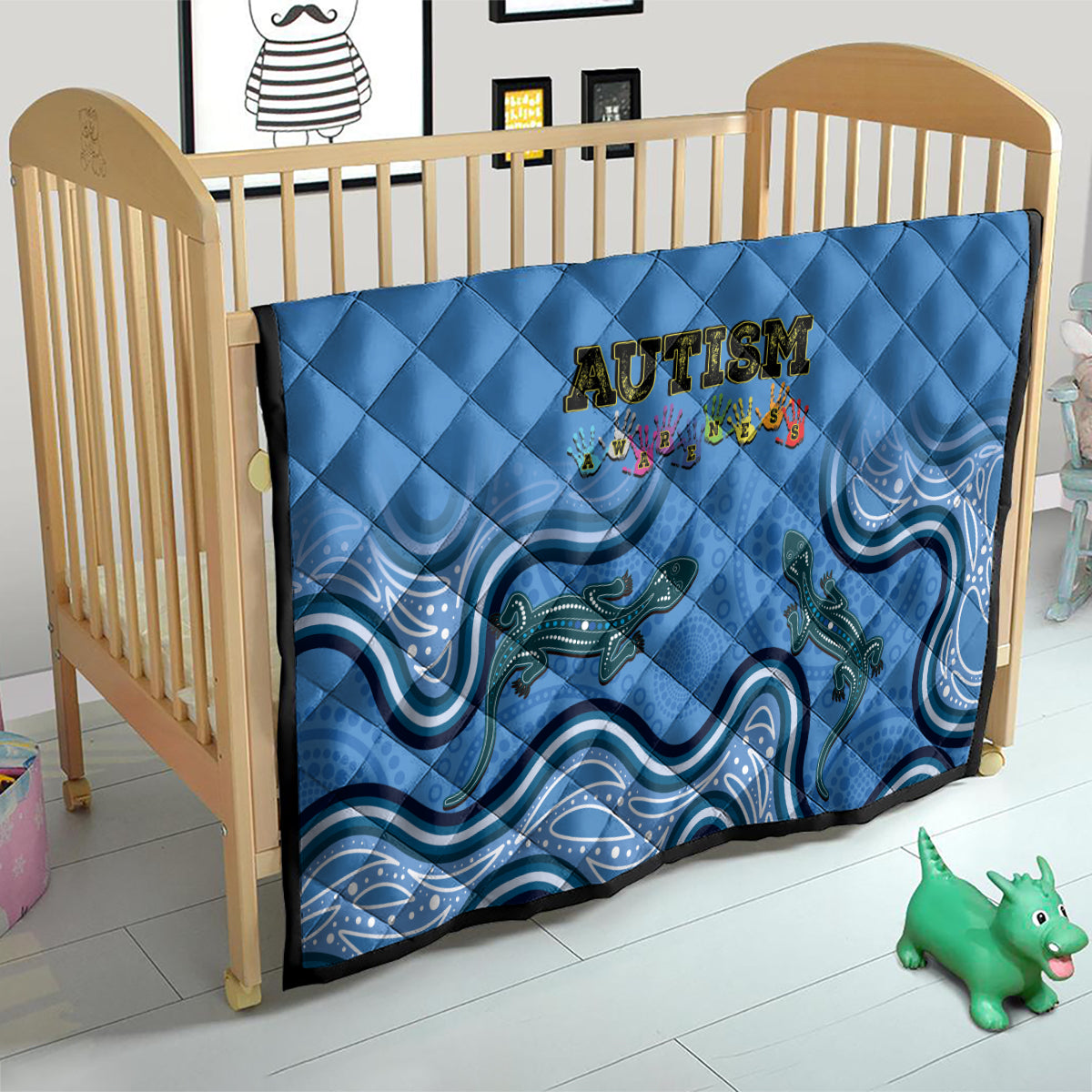 Australia Autism Awareness Quilt In April We Wear Blue Aboriginal Lizard
