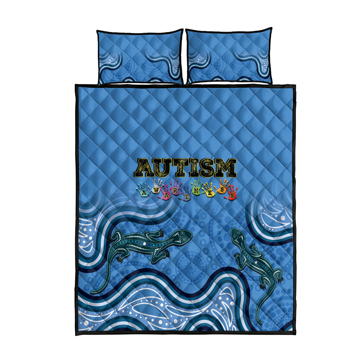 Australia Autism Awareness Quilt Bed Set In April We Wear Blue Aboriginal Lizard