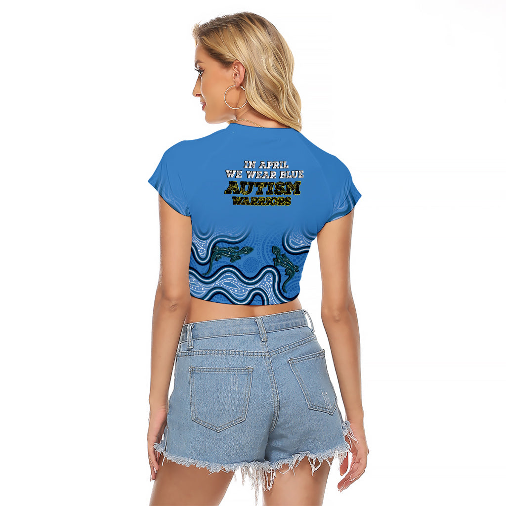 Australia Autism Awareness Raglan Cropped T Shirt In April We Wear Blue Aboriginal Lizard