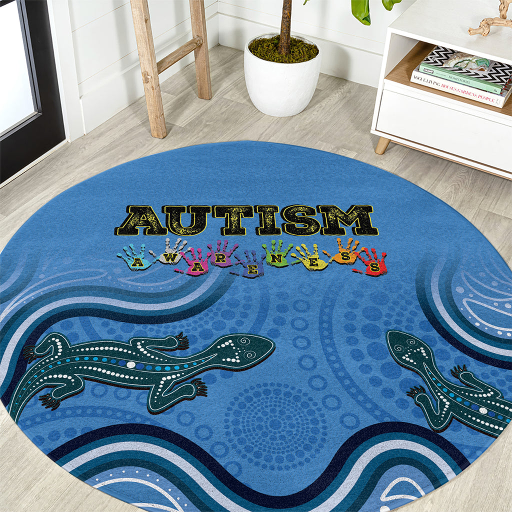 Australia Autism Awareness Round Carpet In April We Wear Blue Aboriginal Lizard