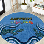 Australia Autism Awareness Round Carpet In April We Wear Blue Aboriginal Lizard