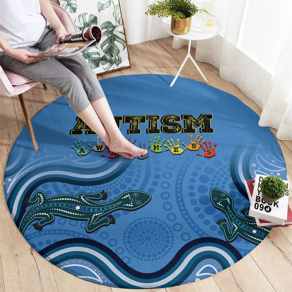 Australia Autism Awareness Round Carpet In April We Wear Blue Aboriginal Lizard