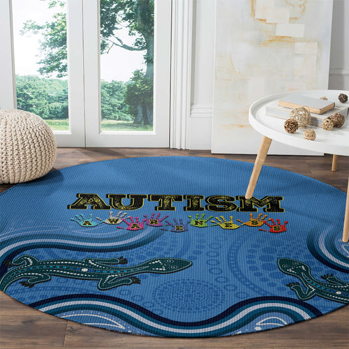 Australia Autism Awareness Round Carpet In April We Wear Blue Aboriginal Lizard