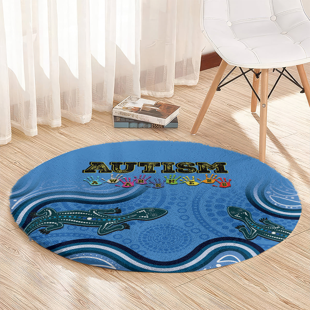Australia Autism Awareness Round Carpet In April We Wear Blue Aboriginal Lizard