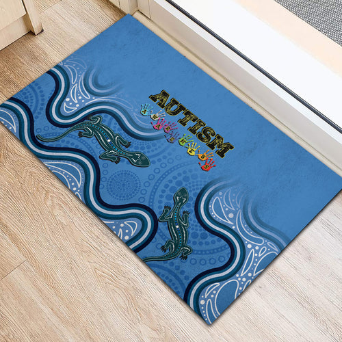 Australia Autism Awareness Rubber Doormat In April We Wear Blue Aboriginal Lizard