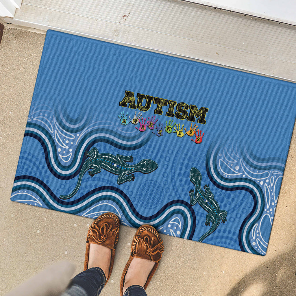 Australia Autism Awareness Rubber Doormat In April We Wear Blue Aboriginal Lizard