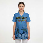 Australia Autism Awareness Scrub Top In April We Wear Blue Aboriginal Lizard - Aussie Hoodie