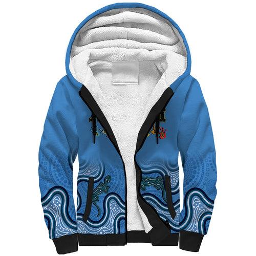 Australia Autism Awareness Sherpa Hoodie In April We Wear Blue Aboriginal Lizard