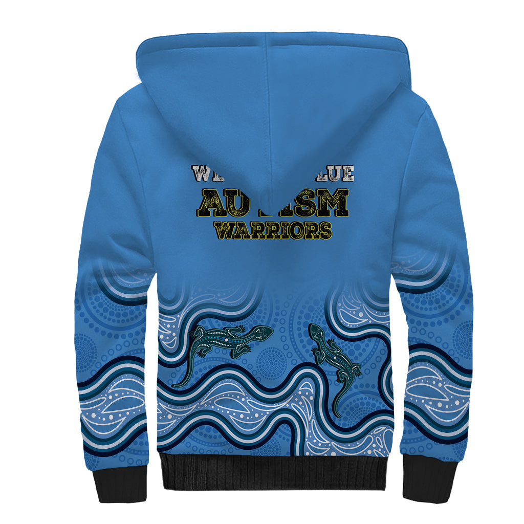 Australia Autism Awareness Sherpa Hoodie In April We Wear Blue Aboriginal Lizard