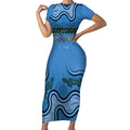 Australia Autism Awareness Short Sleeve Bodycon Dress In April We Wear Blue Aboriginal Lizard