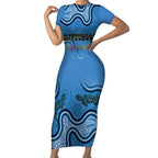 Australia Autism Awareness Short Sleeve Bodycon Dress In April We Wear Blue Aboriginal Lizard