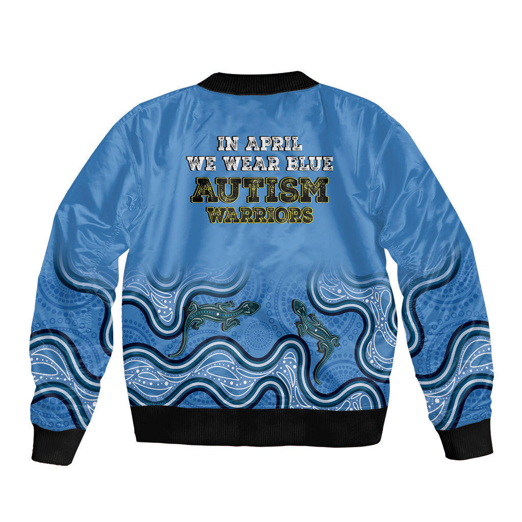 Australia Autism Awareness Sleeve Zip Bomber Jacket In April We Wear Blue Aboriginal Lizard