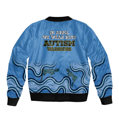 Australia Autism Awareness Sleeve Zip Bomber Jacket In April We Wear Blue Aboriginal Lizard