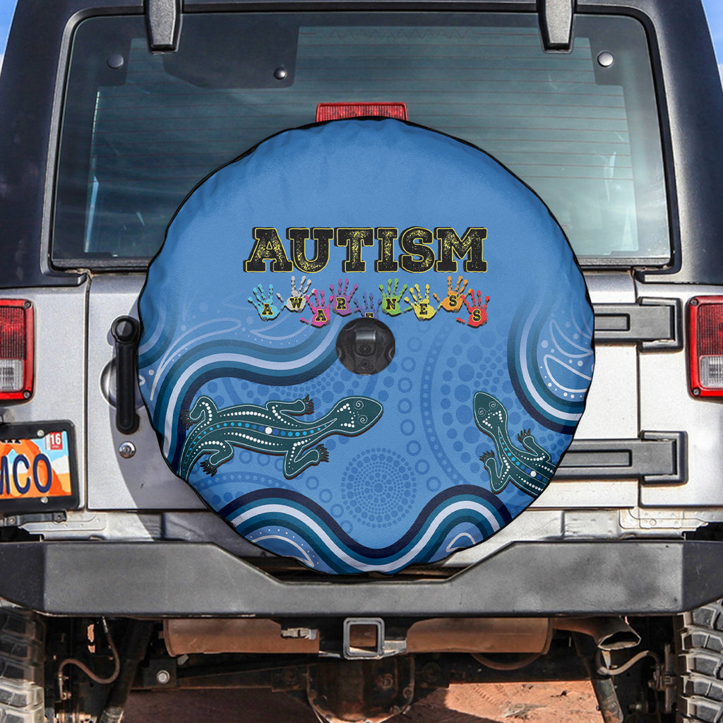 Australia Autism Awareness Spare Tire Cover In April We Wear Blue Aboriginal Lizard