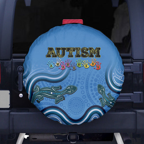 Australia Autism Awareness Spare Tire Cover In April We Wear Blue Aboriginal Lizard