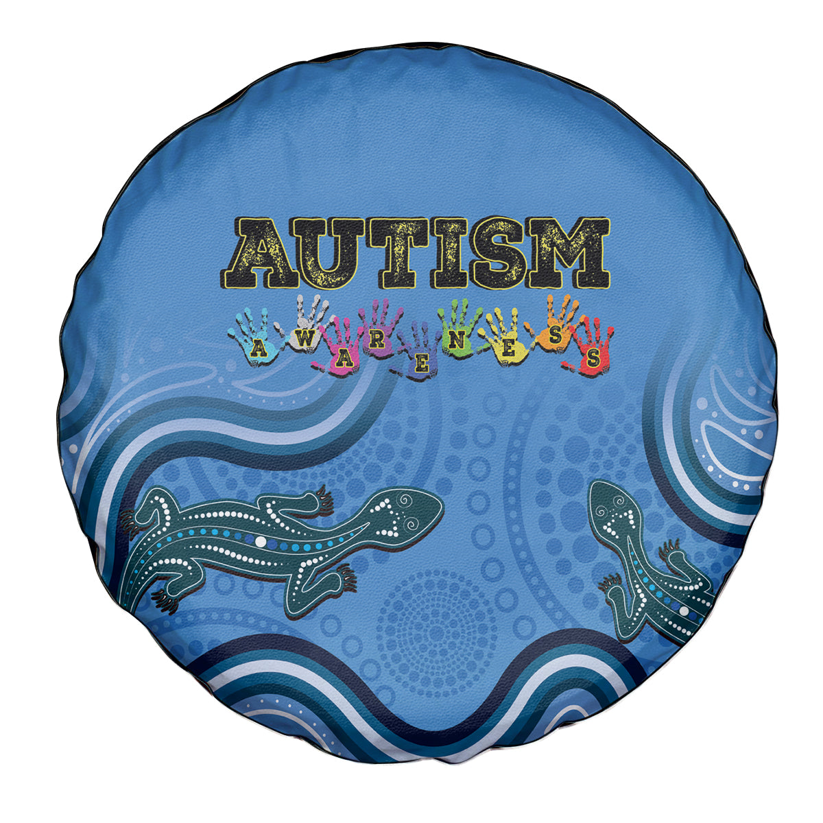 Australia Autism Awareness Spare Tire Cover In April We Wear Blue Aboriginal Lizard
