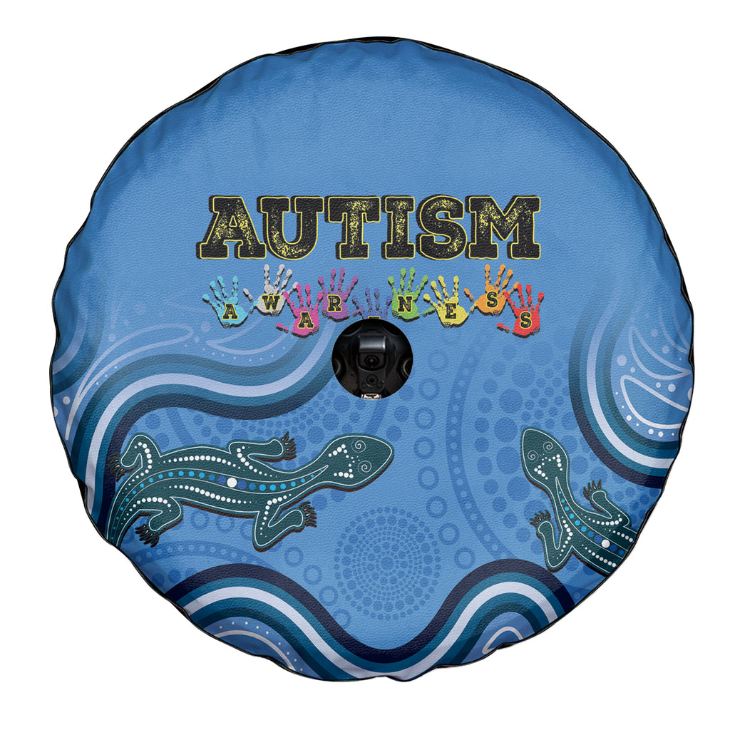 Australia Autism Awareness Spare Tire Cover In April We Wear Blue Aboriginal Lizard