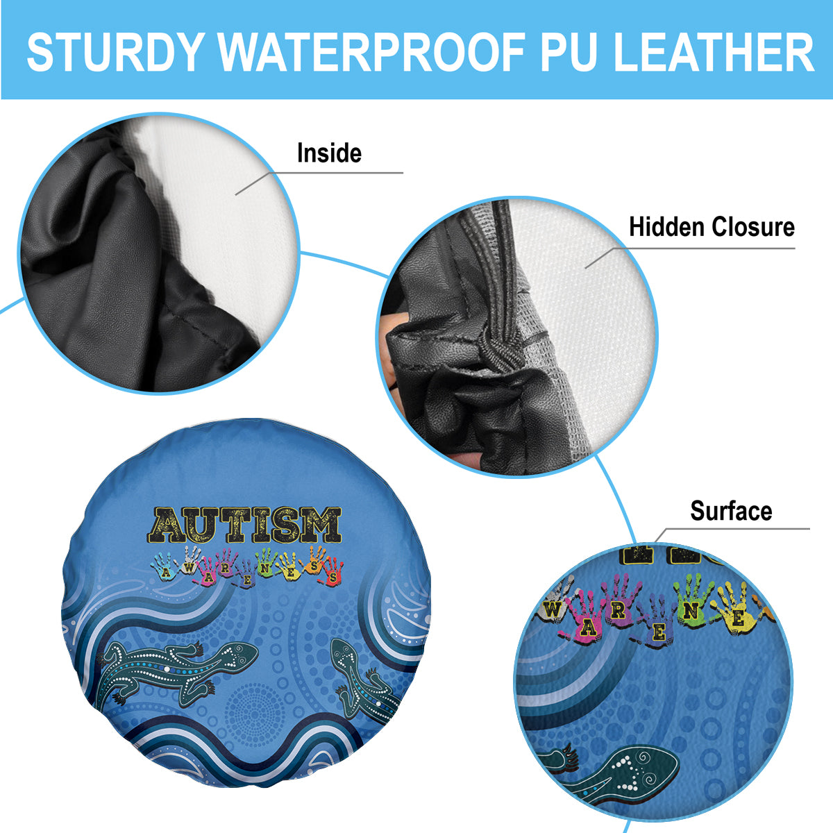 Australia Autism Awareness Spare Tire Cover In April We Wear Blue Aboriginal Lizard