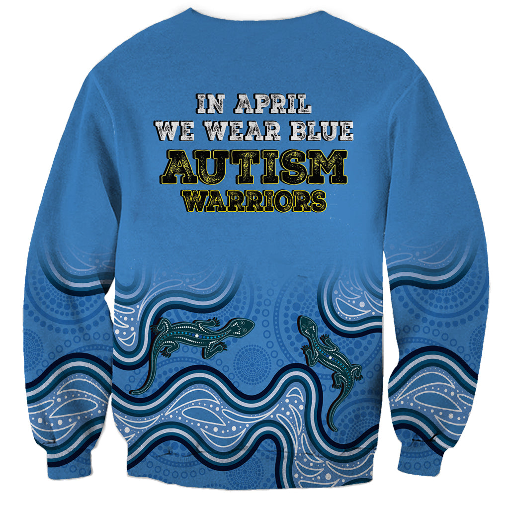 Australia Autism Awareness Sweatshirt In April We Wear Blue Aboriginal Lizard