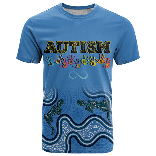 Australia Autism Awareness T Shirt In April We Wear Blue Aboriginal Lizard