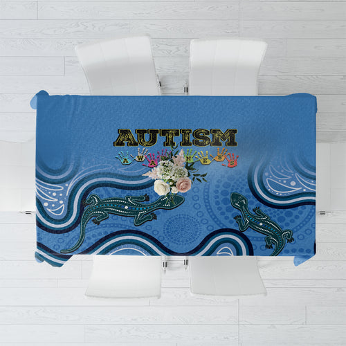 Australia Autism Awareness Tablecloth In April We Wear Blue Aboriginal Lizard