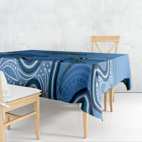 Australia Autism Awareness Tablecloth In April We Wear Blue Aboriginal Lizard