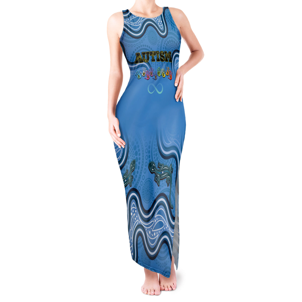 Australia Autism Awareness Tank Maxi Dress In April We Wear Blue Aboriginal Lizard