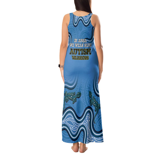 Australia Autism Awareness Tank Maxi Dress In April We Wear Blue Aboriginal Lizard