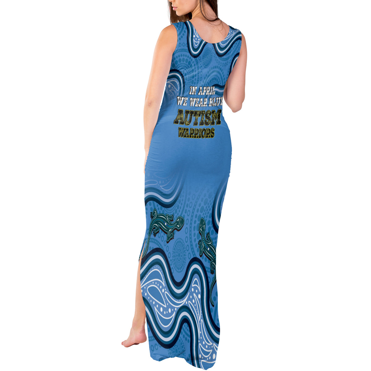 Australia Autism Awareness Tank Maxi Dress In April We Wear Blue Aboriginal Lizard
