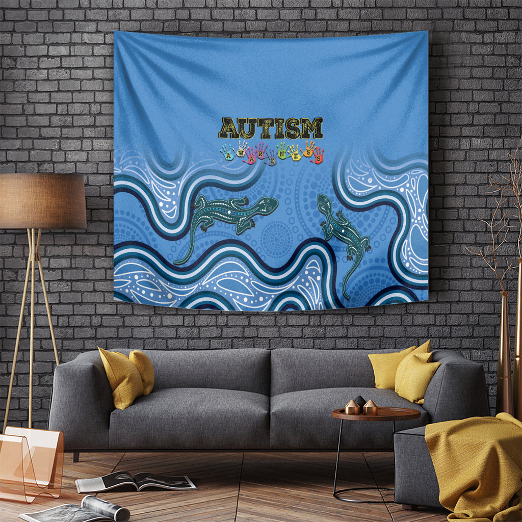 Australia Autism Awareness Tapestry In April We Wear Blue Aboriginal Lizard