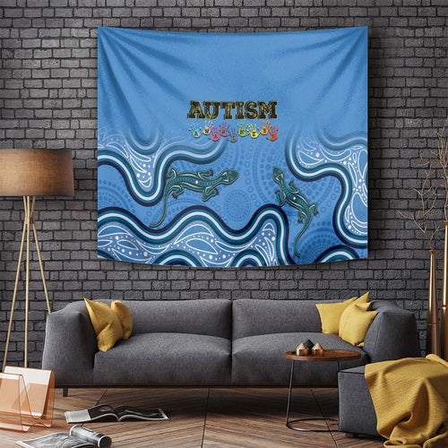 Australia Autism Awareness Tapestry In April We Wear Blue Aboriginal Lizard