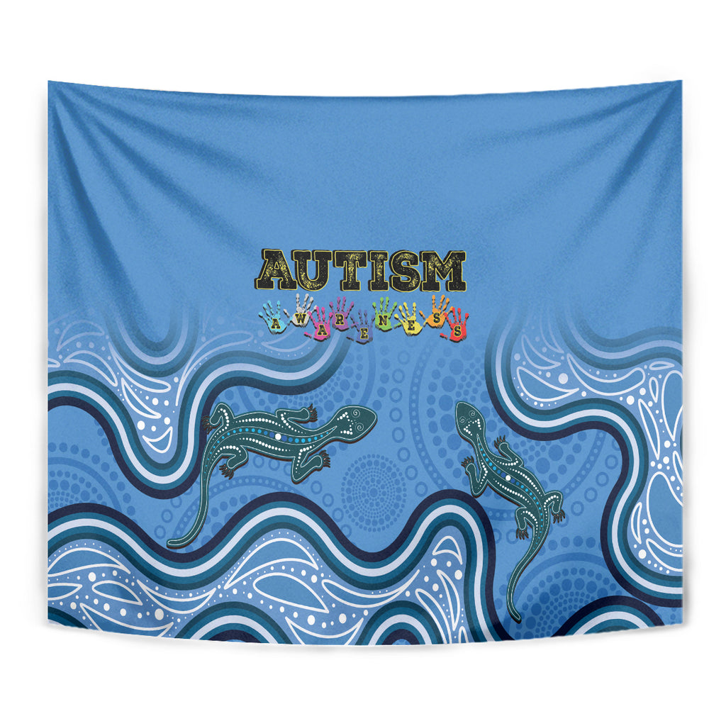 Australia Autism Awareness Tapestry In April We Wear Blue Aboriginal Lizard