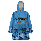 Australia Autism Awareness Wearable Blanket Hoodie In April We Wear Blue Aboriginal Lizard
