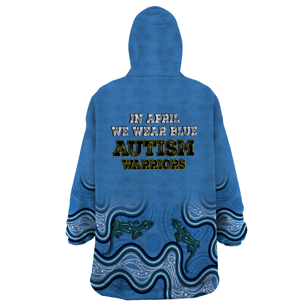 Australia Autism Awareness Wearable Blanket Hoodie In April We Wear Blue Aboriginal Lizard