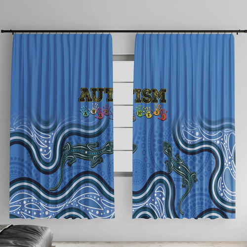 Australia Autism Awareness Window Curtain In April We Wear Blue Aboriginal Lizard
