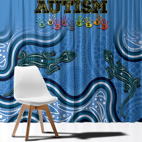 Australia Autism Awareness Window Curtain In April We Wear Blue Aboriginal Lizard