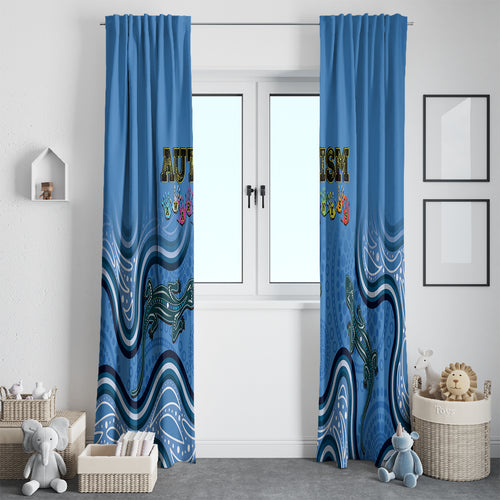 Australia Autism Awareness Window Curtain In April We Wear Blue Aboriginal Lizard